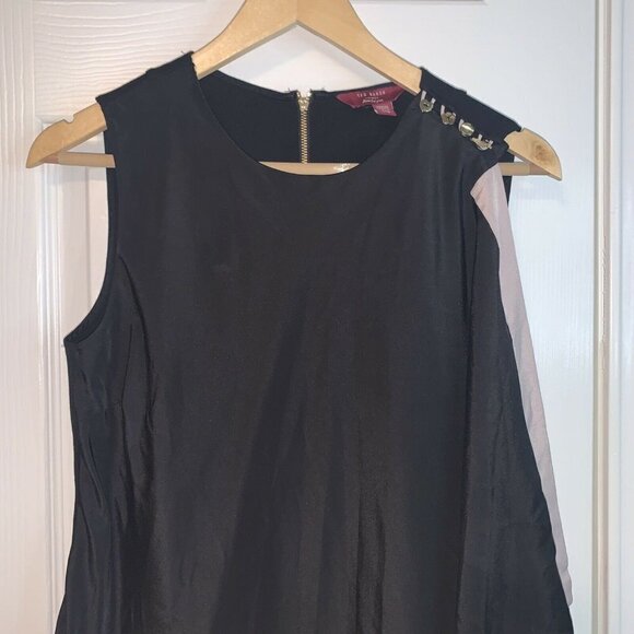 Ted Baker London Black Pink Bolty Drape Zipper Back Sleeveless Shift Dress Sz 6 - Picture 3 of 10